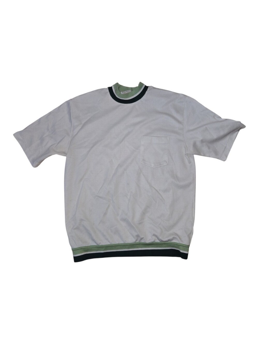 Vintage White Short Sleeve Pocket Tee with Green & Black Trim Size L